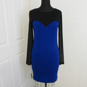 Blue dress sheer sleeves neckline